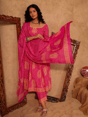 Pink Paisley Hand Block Print Cotton A-Line Kurta