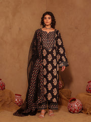 Black Mughal boota Cotton Suit Set