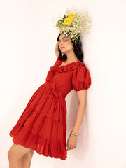 Brick Red Ruffle Tiered Mini Dress
