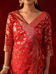 Moonlit Red Jacquard Silk Suit Set