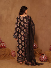 Black Mughal boota Cotton Suit Set