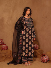 Black Mughal boota Cotton Suit Set