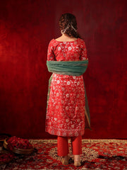 Moonlit Red Jacquard Silk Suit Set