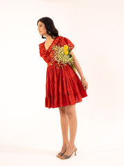 Brick Red Ruffle Tiered Mini Dress