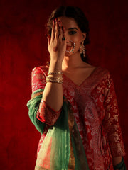 Moonlit Red Jacquard Silk Suit Set