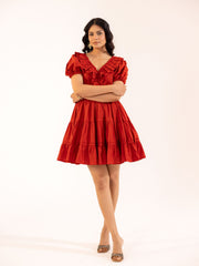 Brick Red Ruffle Tiered Mini Dress