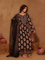 Black Mughal boota Cotton Suit Set