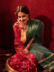 Moonlit Red Jacquard Silk Suit Set