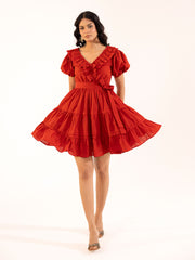 Brick Red Ruffle Tiered Mini Dress