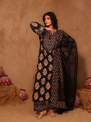 Black Mughal boota Cotton Suit Set