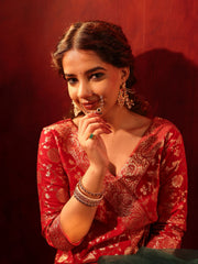 Moonlit Red Jacquard Silk Suit Set