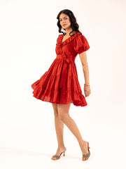 Brick Red Ruffle Tiered Mini Dress