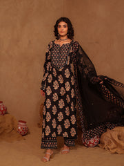 Black Mughal boota Cotton Suit Set