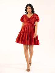 Brick Red Ruffle Tiered Mini Dress