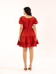 Brick Red Ruffle Tiered Mini Dress