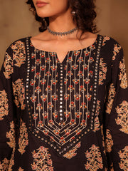 Black Mughal boota Cotton Suit Set