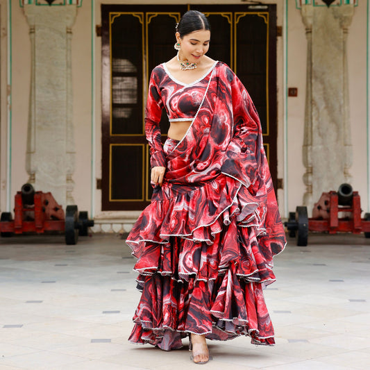 Jahanvi Red Tie Dye Draped Saree with blouse