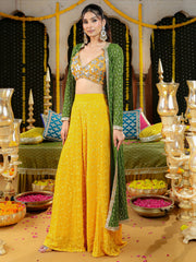Yellow Mirror Hand Embroidered Co Ord Set with Jacket