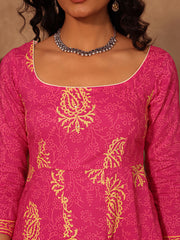 Pink Paisley Hand Block Print Cotton A-Line Kurta
