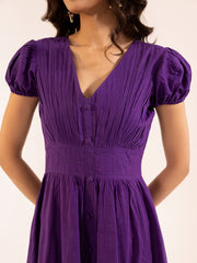 Royal Purple Pintuck Puff Sleeve Tiered Maxi Dress