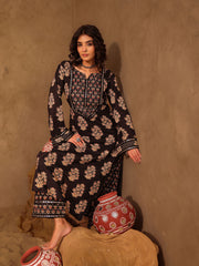 Black Mughal boota Cotton Suit Set