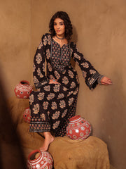 Black Mughal boota Cotton Suit Set