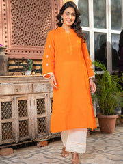 Orange Embroidered Kurta Set