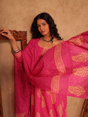 Pink Paisley Hand Block Print Cotton A-Line Kurta