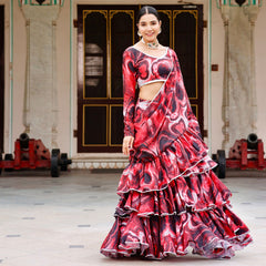 Jahanvi Red Tie Dye Draped Saree with blouse