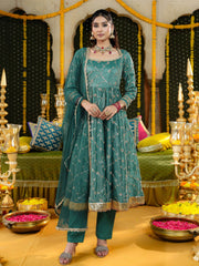 Teal Heavy Embroidered Anarkali Suit Set