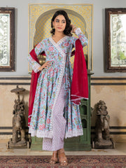 Asheera Saadgi Hand Block Angrakha Suit Set