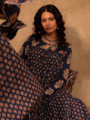 Aahana Navy Blue Floral Boota Print Cotton Anarkali Set