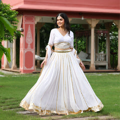 Sneha White Georgette Gota Work Lehnga Set