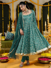 Teal Heavy Embroidered Anarkali Suit Set