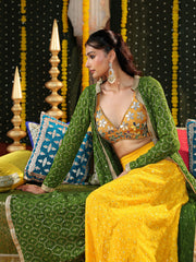 Yellow Mirror Hand Embroidered Co Ord Set with Jacket
