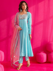 Falak Sky Blue Mirror Work Anarkali Suit Set