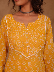 Marigold Floral Boota Hand Block Cotton Straight Kurta Set