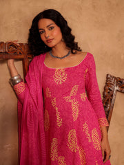 Pink Paisley Hand Block Print Cotton A-Line Kurta