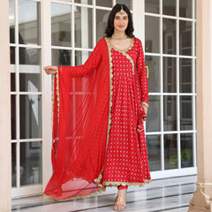 Karwachauth Red Jacquard Anarkali Suit Set