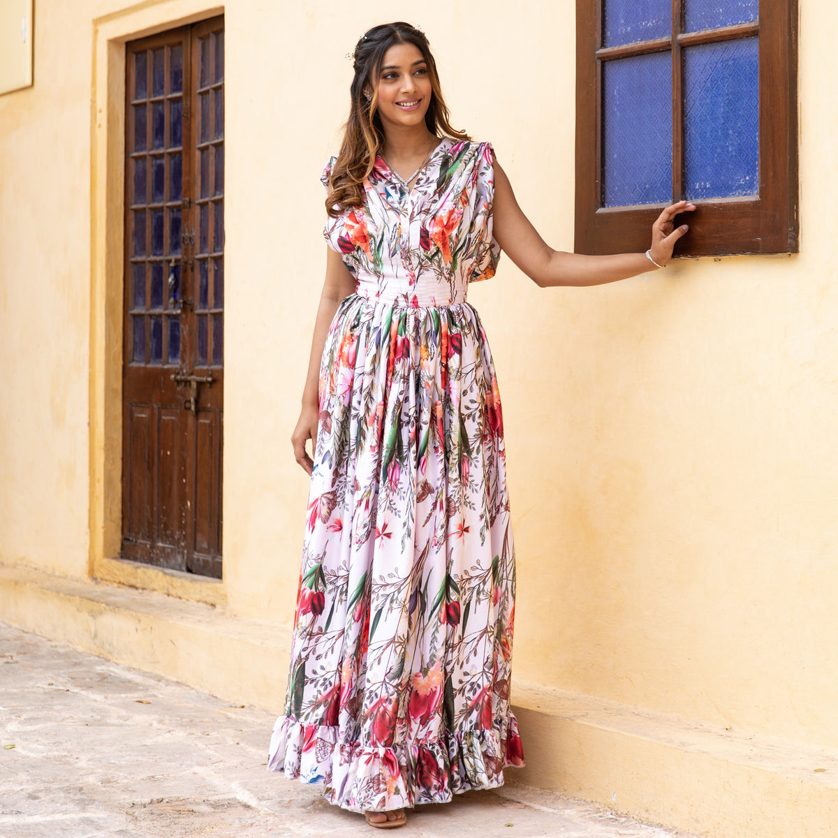 Eliza Floral Print Gown Dress