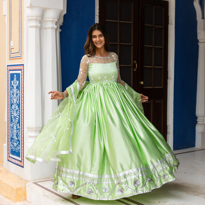 Soundarya Green Embroidered Gown Anarkali Suit Set