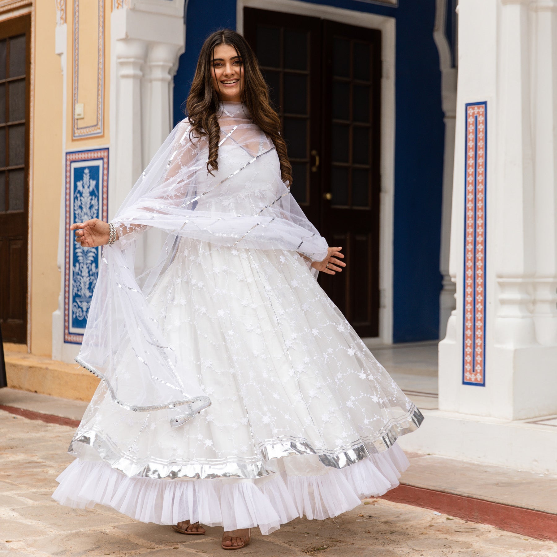 Amazing White Georgette Base Gown For Women Party Wear – Kaleendi
