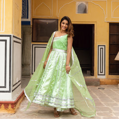 Alia Green Satin Anarkali Suit Set