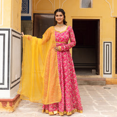 Lavanya Floral Printed Pink Anarkali Gown Suit Set