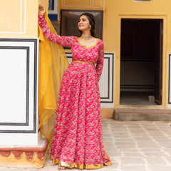 Lavanya Floral Printed Pink Anarkali Gown Suit Set