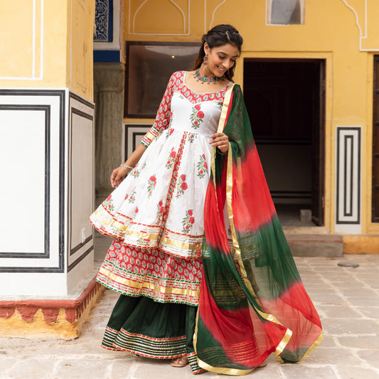 Mannat Hand block Anarkali Suit Set