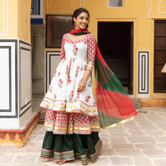 Mannat Hand block Anarkali Suit Set