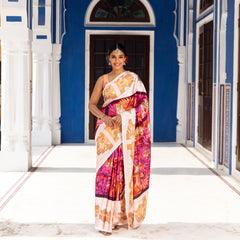 Baagh Printed Satin Silk Saree with Unstitched Blouse