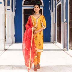 Kriti Hand Block Straight Suit Set With Gota Work