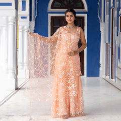 Peach Embroidered Sharara Suit Set